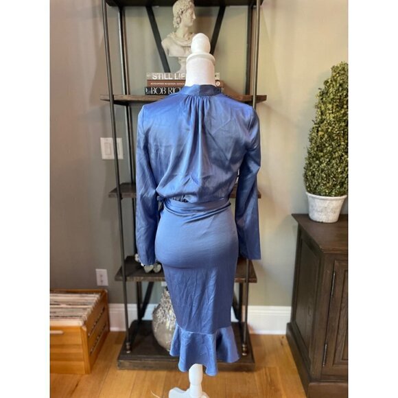 Veronica Beard Agatha Silk Dress Steel Blue Womens 0 - Picture 7 of 13